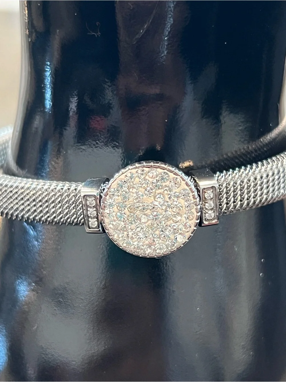 Crystal Pavé Silver tone Mesh Bracelet